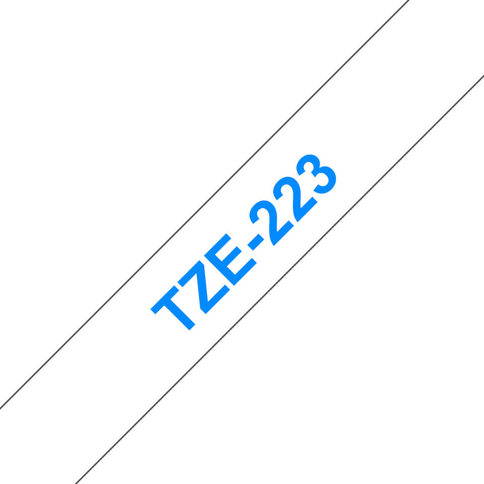 Brother TZe-223 - син текст на бяла ламинирана лента,  9mm ширина